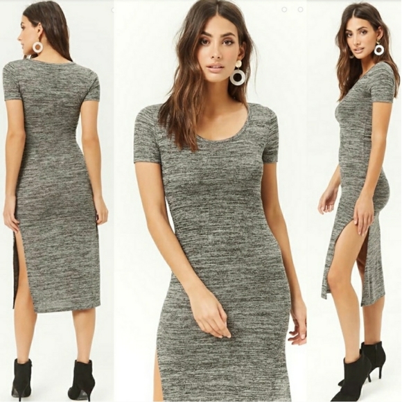 3/$15 Forever 21 Marled Midi Dress Charcoal Gray - Picture 2 of 6